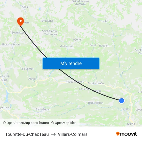Tourette-Du-Chã¢Teau to Villars-Colmars map