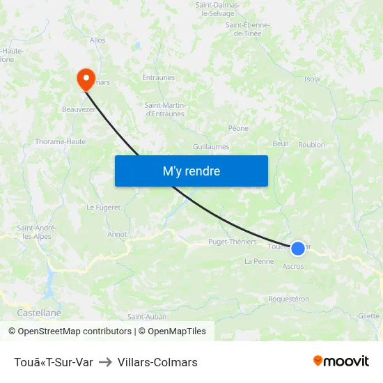 Touã«T-Sur-Var to Villars-Colmars map