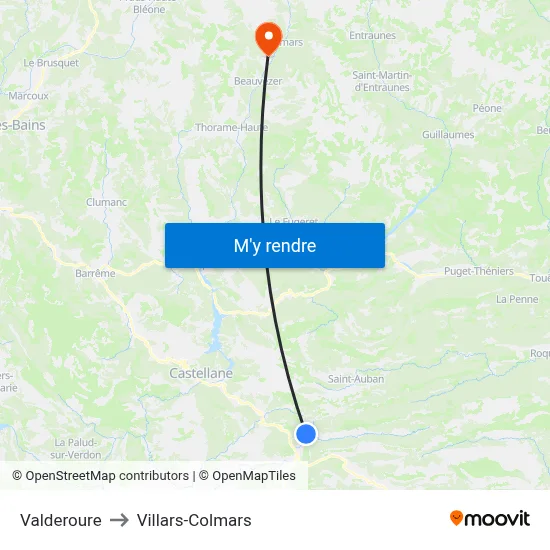 Valderoure to Villars-Colmars map