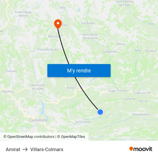 Amirat to Villars-Colmars map