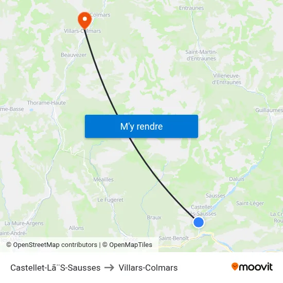 Castellet-Lã¨S-Sausses to Villars-Colmars map