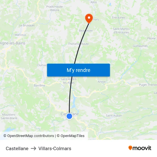 Castellane to Villars-Colmars map