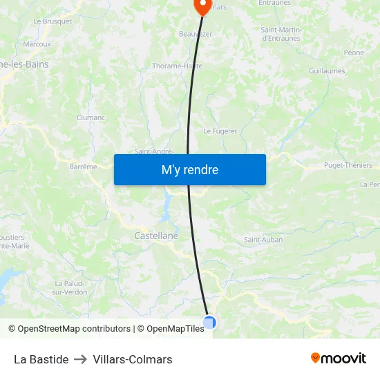 La Bastide to Villars-Colmars map