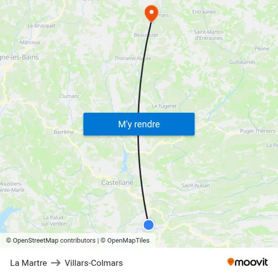 La Martre to Villars-Colmars map