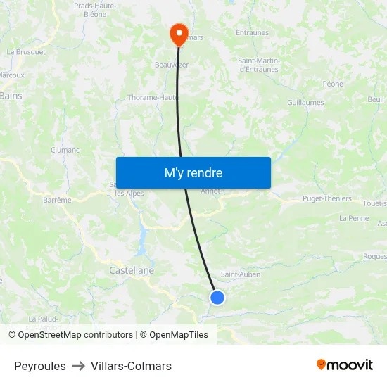 Peyroules to Villars-Colmars map