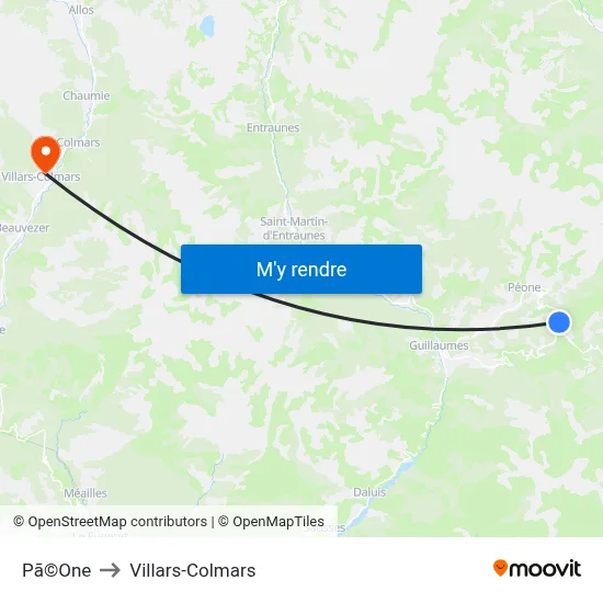 Pã©One to Villars-Colmars map