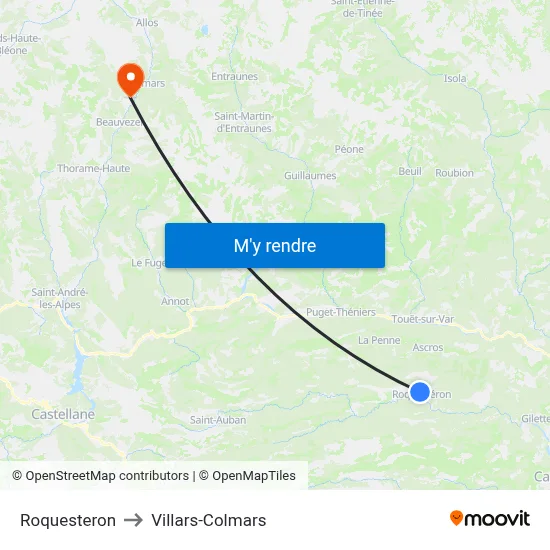 Roquesteron to Villars-Colmars map