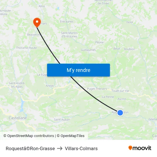 Roquestã©Ron-Grasse to Villars-Colmars map