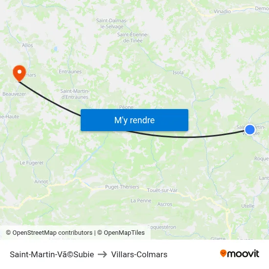 Saint-Martin-Vã©Subie to Villars-Colmars map