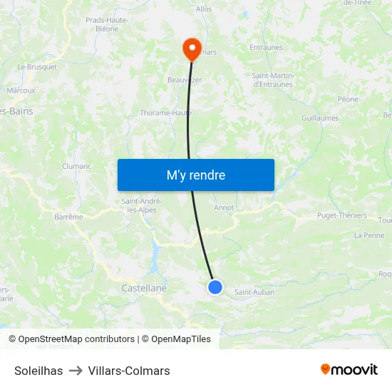 Soleilhas to Villars-Colmars map