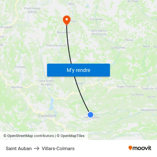 Saint Auban to Villars-Colmars map