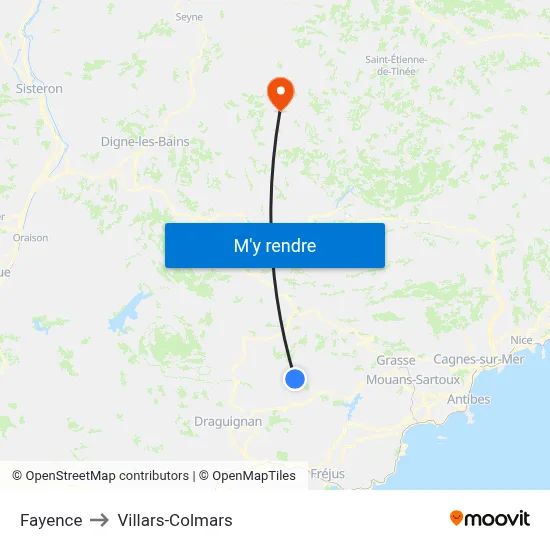 Fayence to Villars-Colmars map