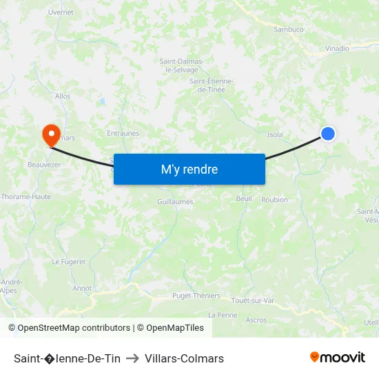 Saint-�Ienne-De-Tin to Villars-Colmars map