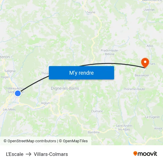 L'Escale to Villars-Colmars map