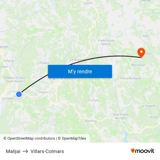 Malijai to Villars-Colmars map