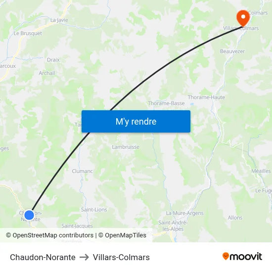 Chaudon-Norante to Villars-Colmars map