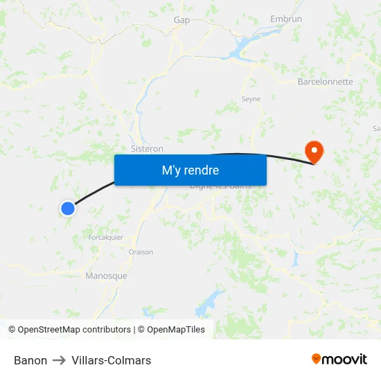 Banon to Villars-Colmars map