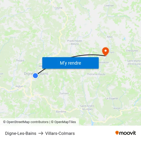 Digne-Les-Bains to Villars-Colmars map