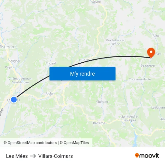 Les Mées to Villars-Colmars map