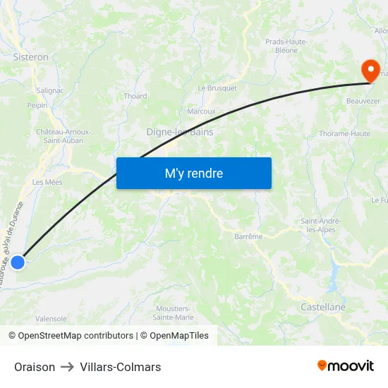 Oraison to Villars-Colmars map