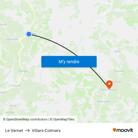 Le Vernet to Villars-Colmars map