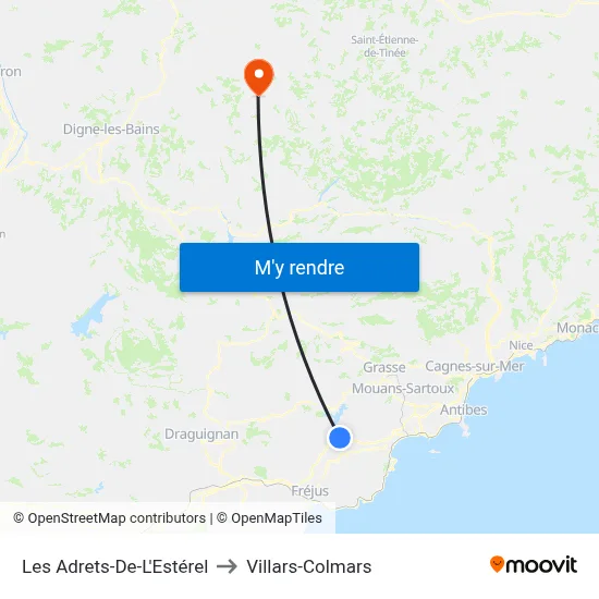 Les Adrets-De-L'Estérel to Villars-Colmars map