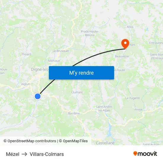 Mézel to Villars-Colmars map
