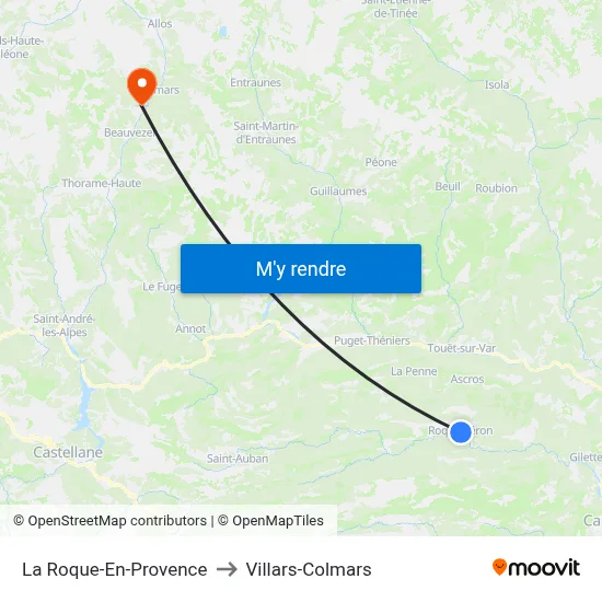 La Roque-En-Provence to Villars-Colmars map