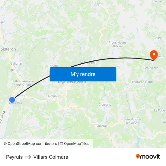 Peyruis to Villars-Colmars map