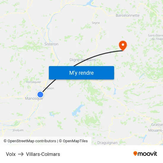 Volx to Villars-Colmars map