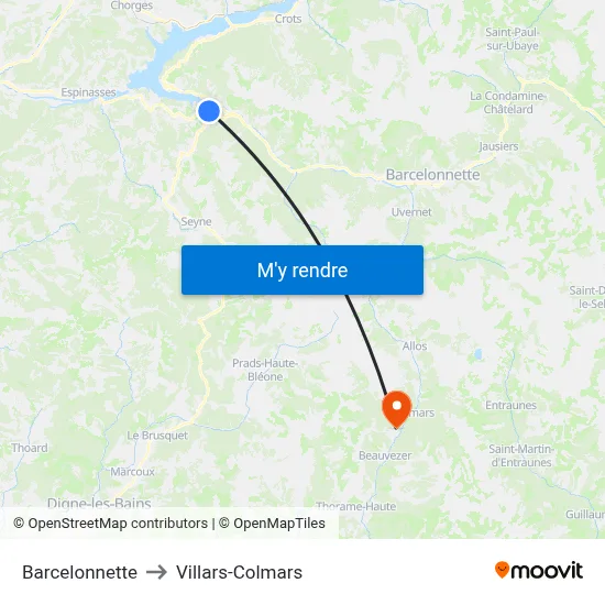 Barcelonnette to Villars-Colmars map