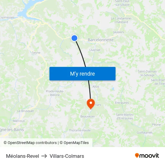 Méolans-Revel to Villars-Colmars map