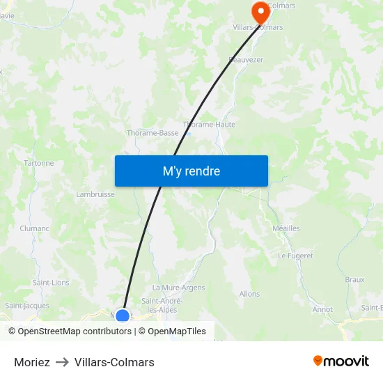 Moriez to Villars-Colmars map