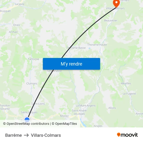 Barrême to Villars-Colmars map