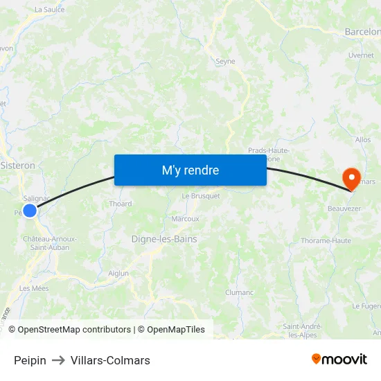 Peipin to Villars-Colmars map
