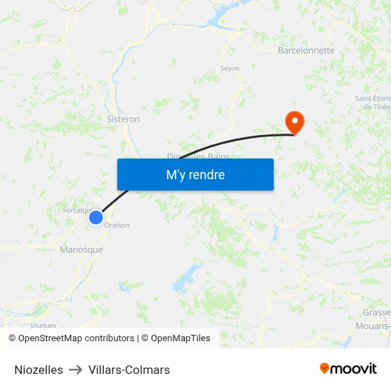 Niozelles to Villars-Colmars map