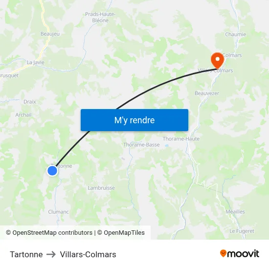 Tartonne to Villars-Colmars map