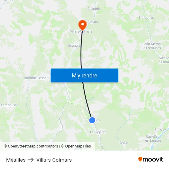 Méailles to Villars-Colmars map