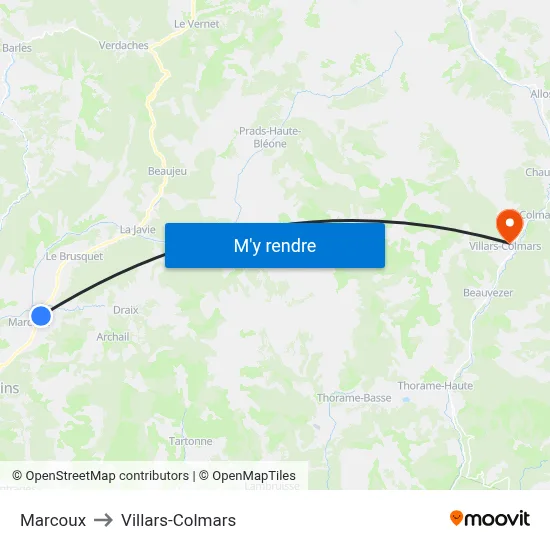 Marcoux to Villars-Colmars map