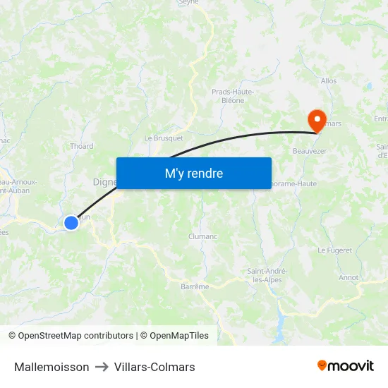 Mallemoisson to Villars-Colmars map