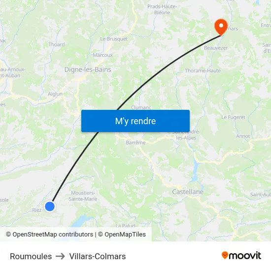 Roumoules to Villars-Colmars map