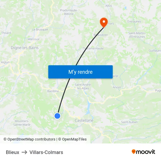 Blieux to Villars-Colmars map