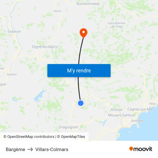 Bargème to Villars-Colmars map
