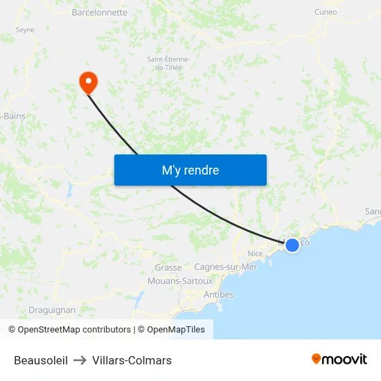Beausoleil to Villars-Colmars map