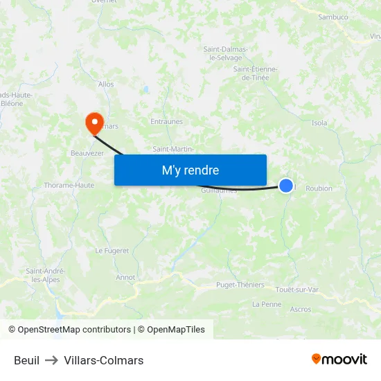 Beuil to Villars-Colmars map