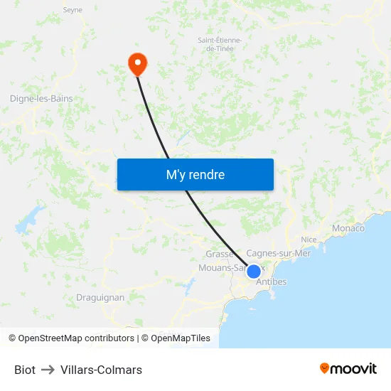 Biot to Villars-Colmars map