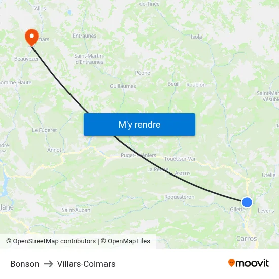 Bonson to Villars-Colmars map