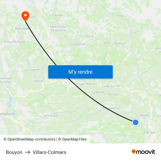 Bouyon to Villars-Colmars map