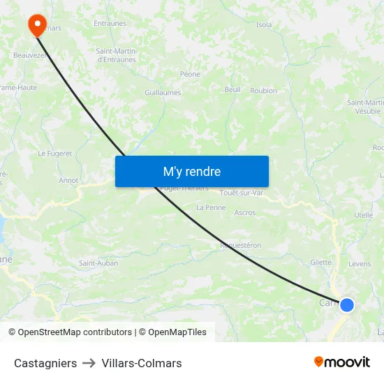 Castagniers to Villars-Colmars map