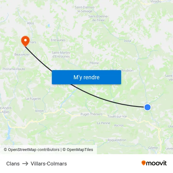 Clans to Villars-Colmars map